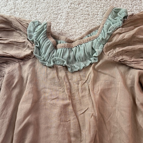 Flowy Tan Blouse with Ruffled Sleeves - Picture 2 of 4